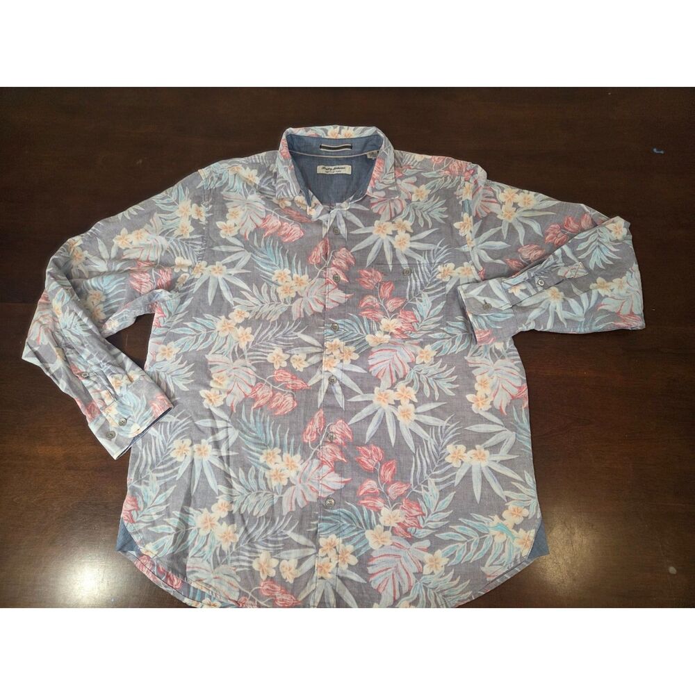 ​Tommy Bahama Coastline Cord Shirt Mens Large Blue Floral Tropical Long Sleeve